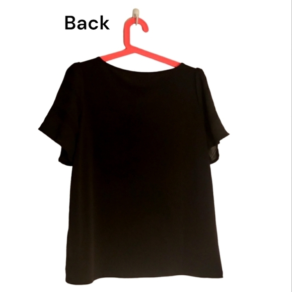 🥑NWT Banana Republic Crepe Top Flutter Sleeve Semi-sheer with Stripes in Black - Picture 5 of 15